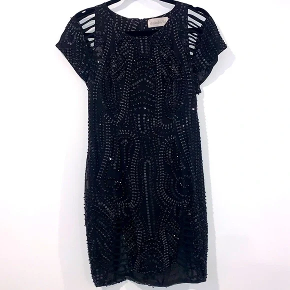 Shakuhachi Dresses | Holiday Dress Bead & Sequin Black Mini Dress w/ Cutouts US Size 4 | Color: Black | Size: 4